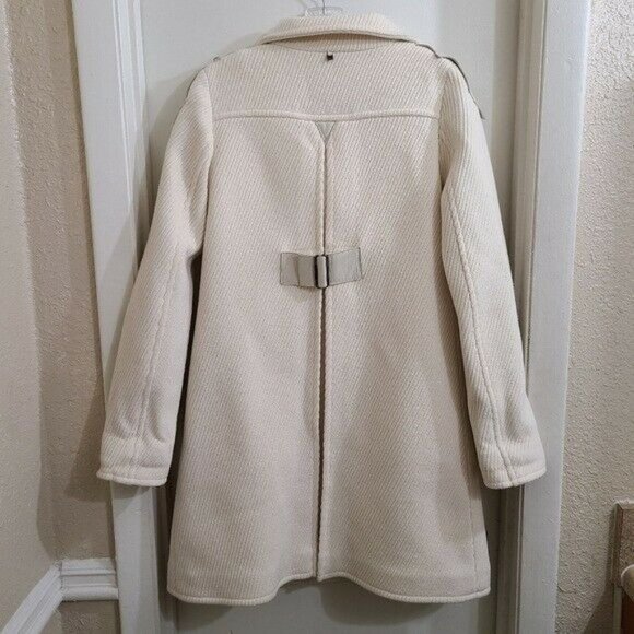 RUDSAK Ivory Designer Wool Leather Button Up Long Trench Coat Size XS - Picture 2 of 12